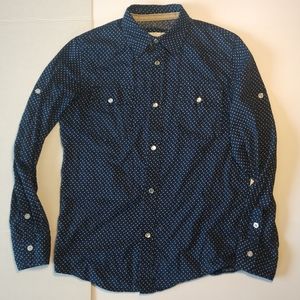 Ditch Plains Button Down Long Sleeve Shirt L Blue/White